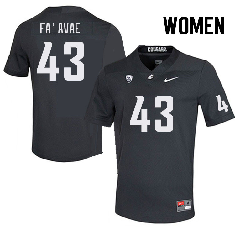 Women #43 Tai Fa'avae Washington State Cougars College Football Jerseys Stitched Sale-Charcoal